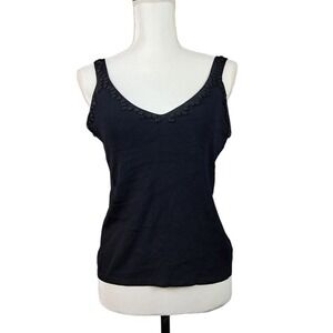 JOSEPH A. Lg Black Embellished V‎ Neck Sleeveless Silky Knit Tank Top Soft